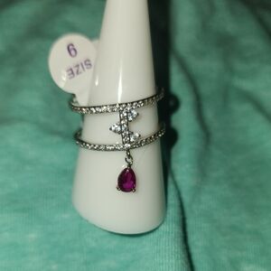 Take On The Night Lab Created Ruby Corundum Rhodium Plating Size 9